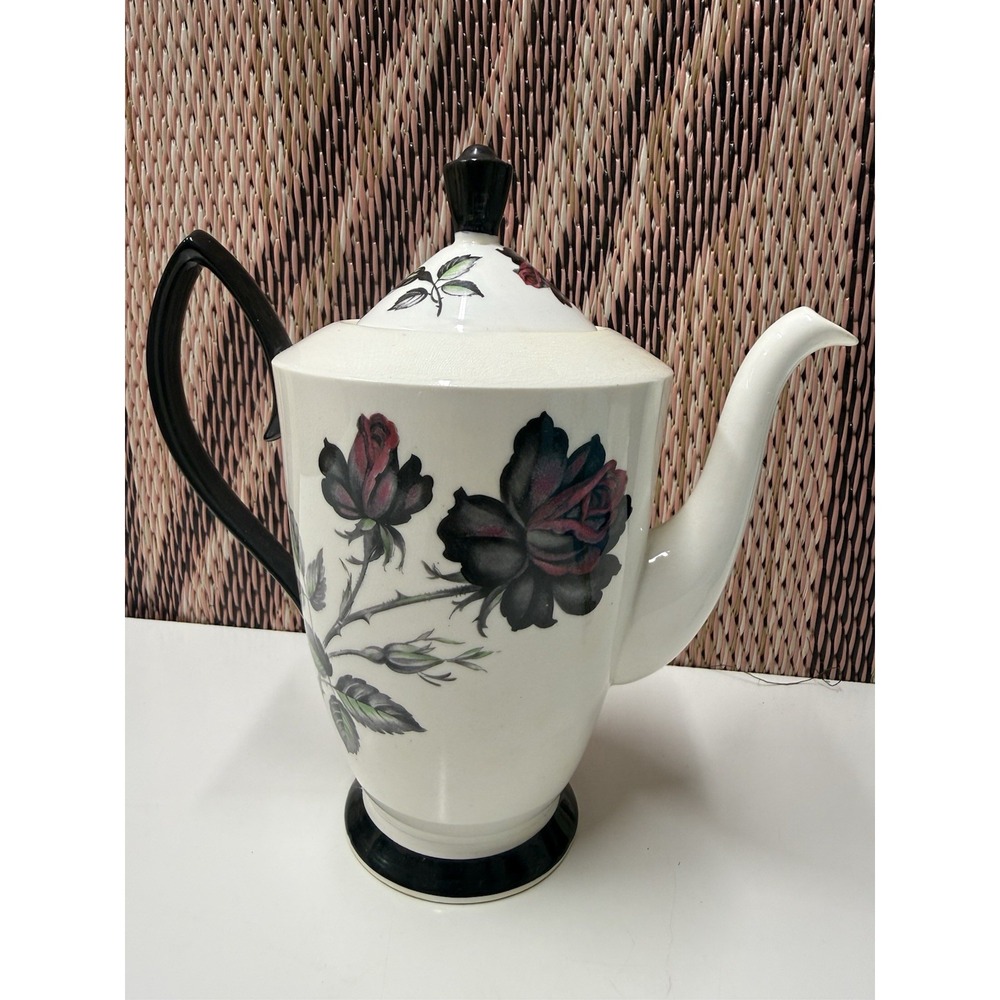 Royal Albert Masquerade Bone China Coffee Pot Black Rose Floral 50s Vintage